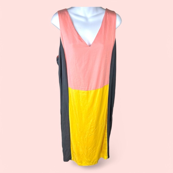 Oliver Bonas‎ size 16  V-Neck colorblock  Sleeveless Sheath Dress - Picture 3 of 12